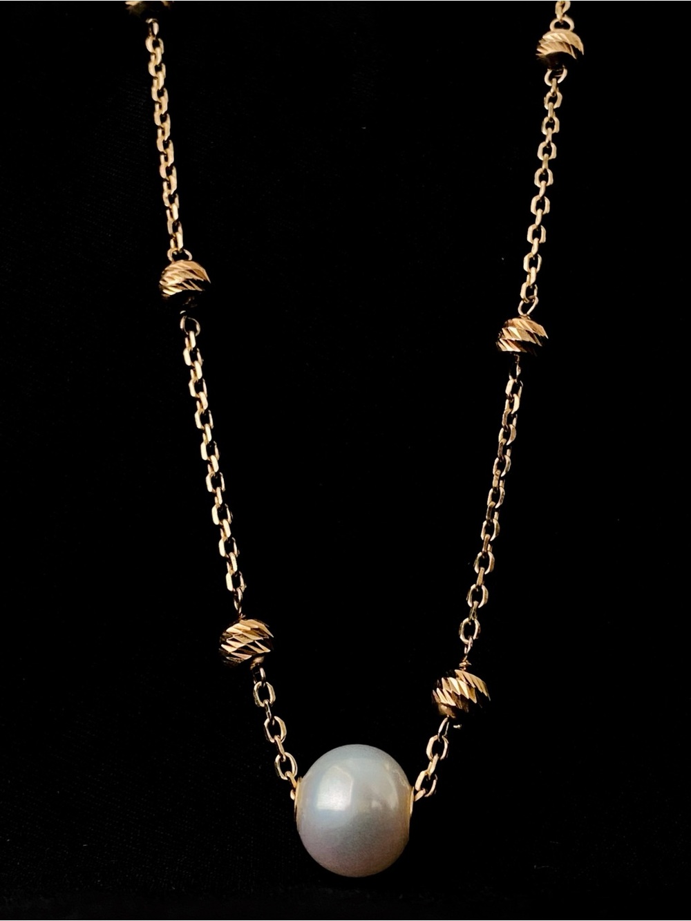 Sterling Silver .925 Gold Vermeil Pearl Station Necklace - Picture 3 of 4